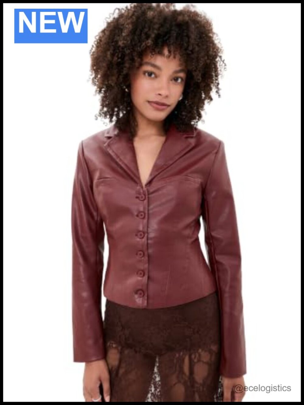Faux Leather Corset Jacket Notched Lapels Button Placket